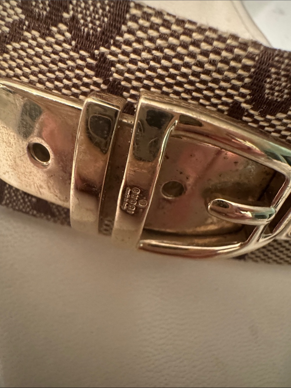 Gucci Beige Monogram Mule Sandals with Gold Buckle Accent 8 1/2 - Picture 3 of 6
